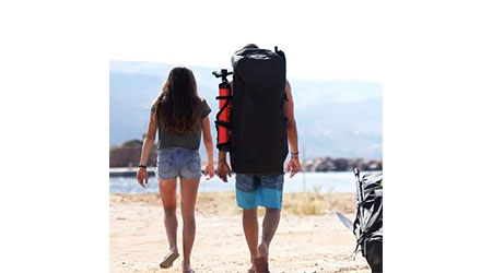 Inflatable Stand Up Racing Paddle Board deflate and pack down into the included backpack. Your SUP all over the world with easy transportation on buses, trains and planes. 