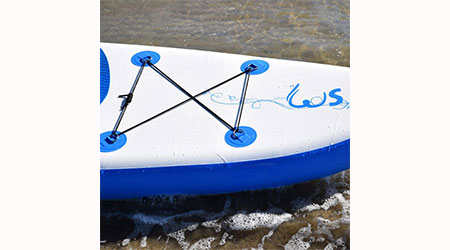 There are many D-rings on the the trip of the board made of stainless steel, design for storage strap to keep all belongings safety and convenient and ankle leash