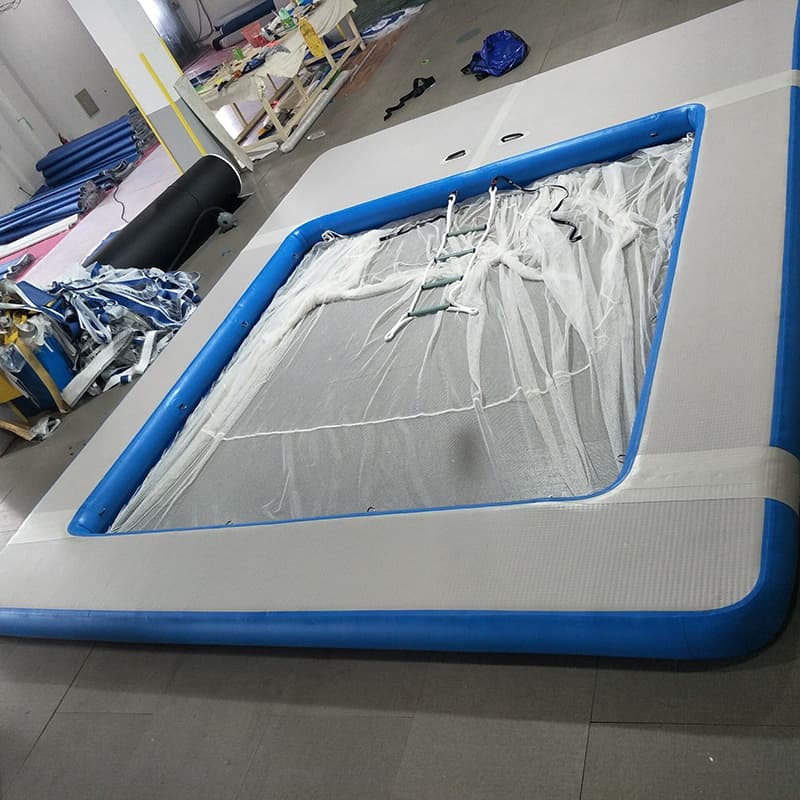 customized inflatable sea pool dock with net platform island swimming dock