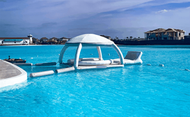 Float Platform Pvc Tent Drop Stitch Inflatable Swim Dock With Seat And Table